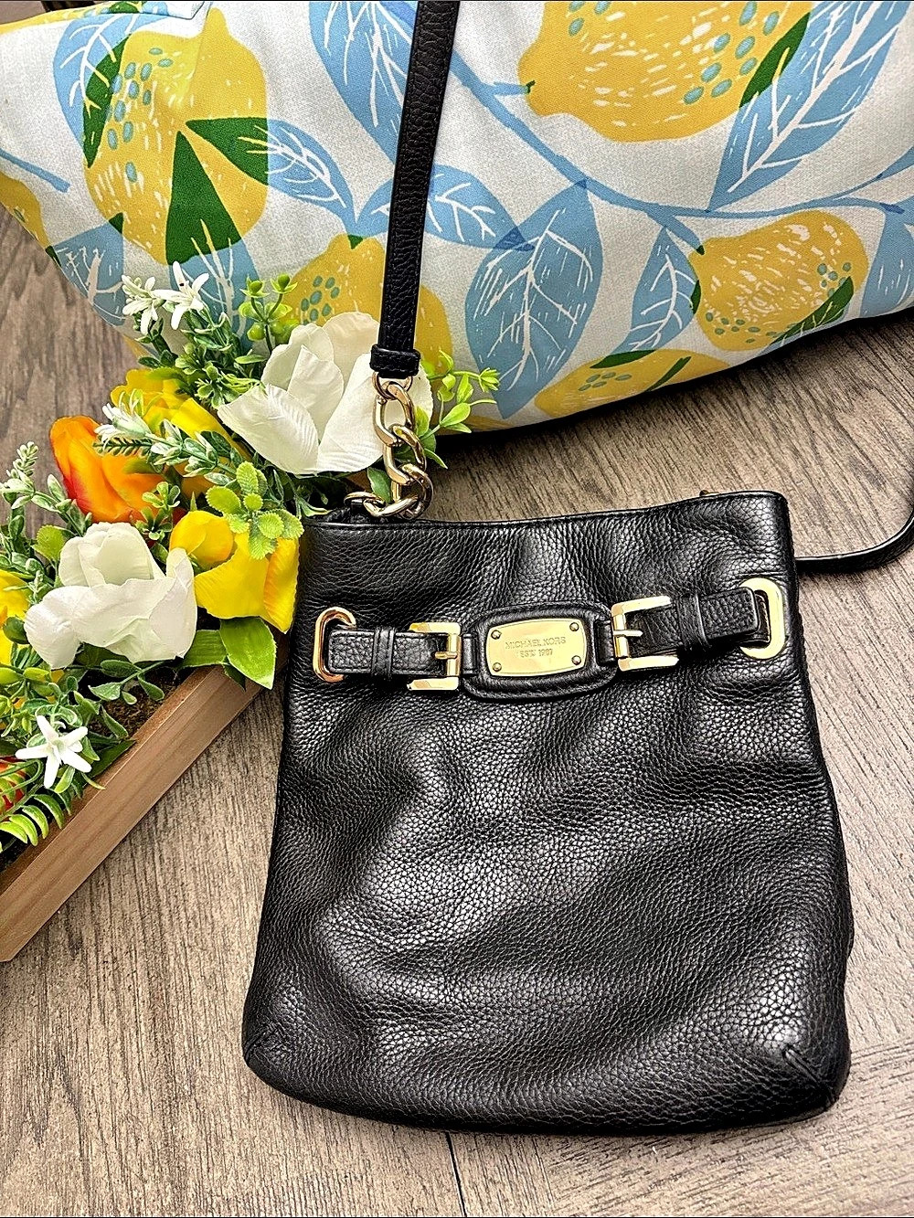 Michael Kors Bedford Black Pebbled Leather Crossbody Bag